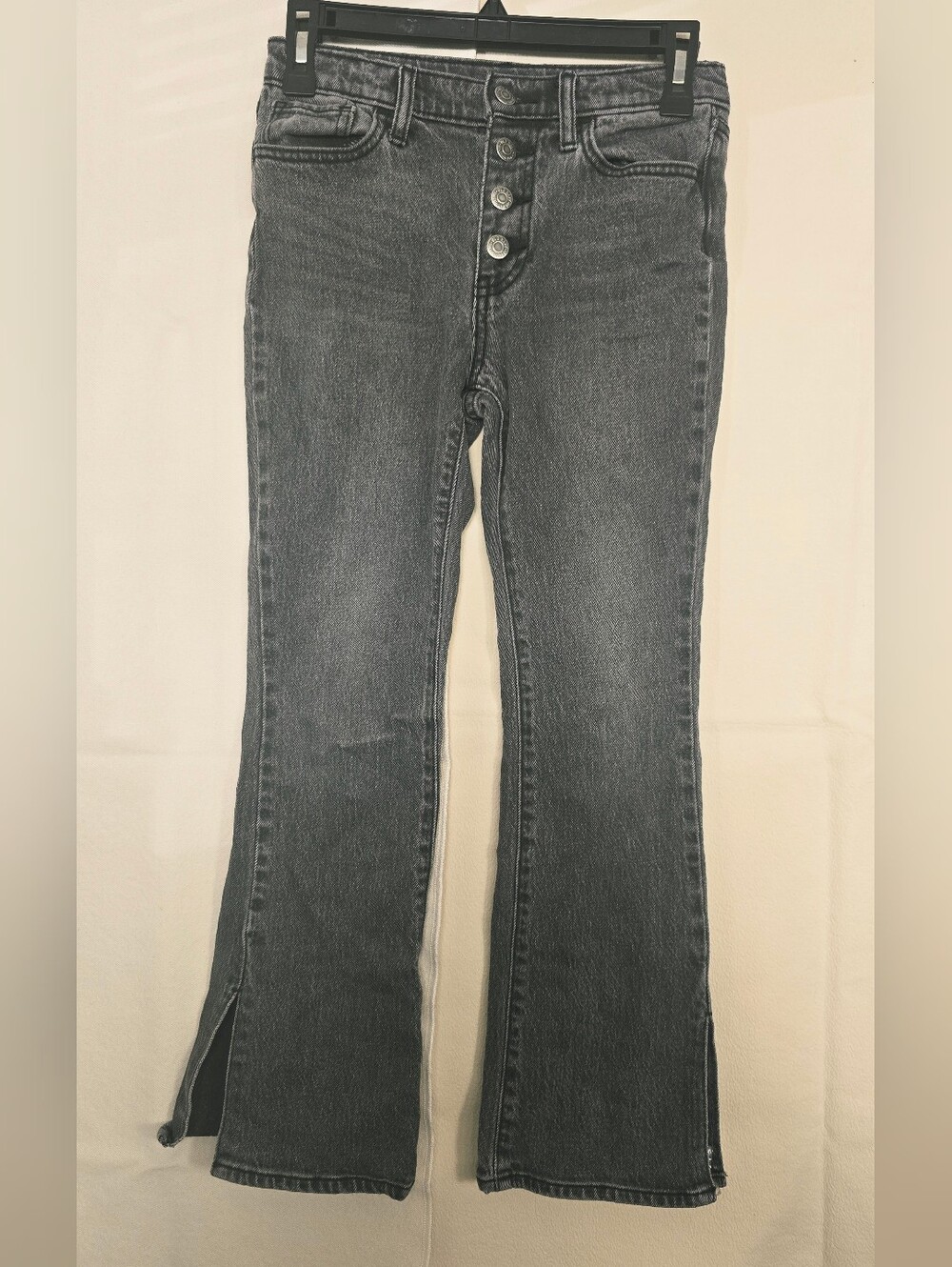 Old Navy Charcoal Gray High-Rise Button-Fly Flare Jeans with Hem Slits
